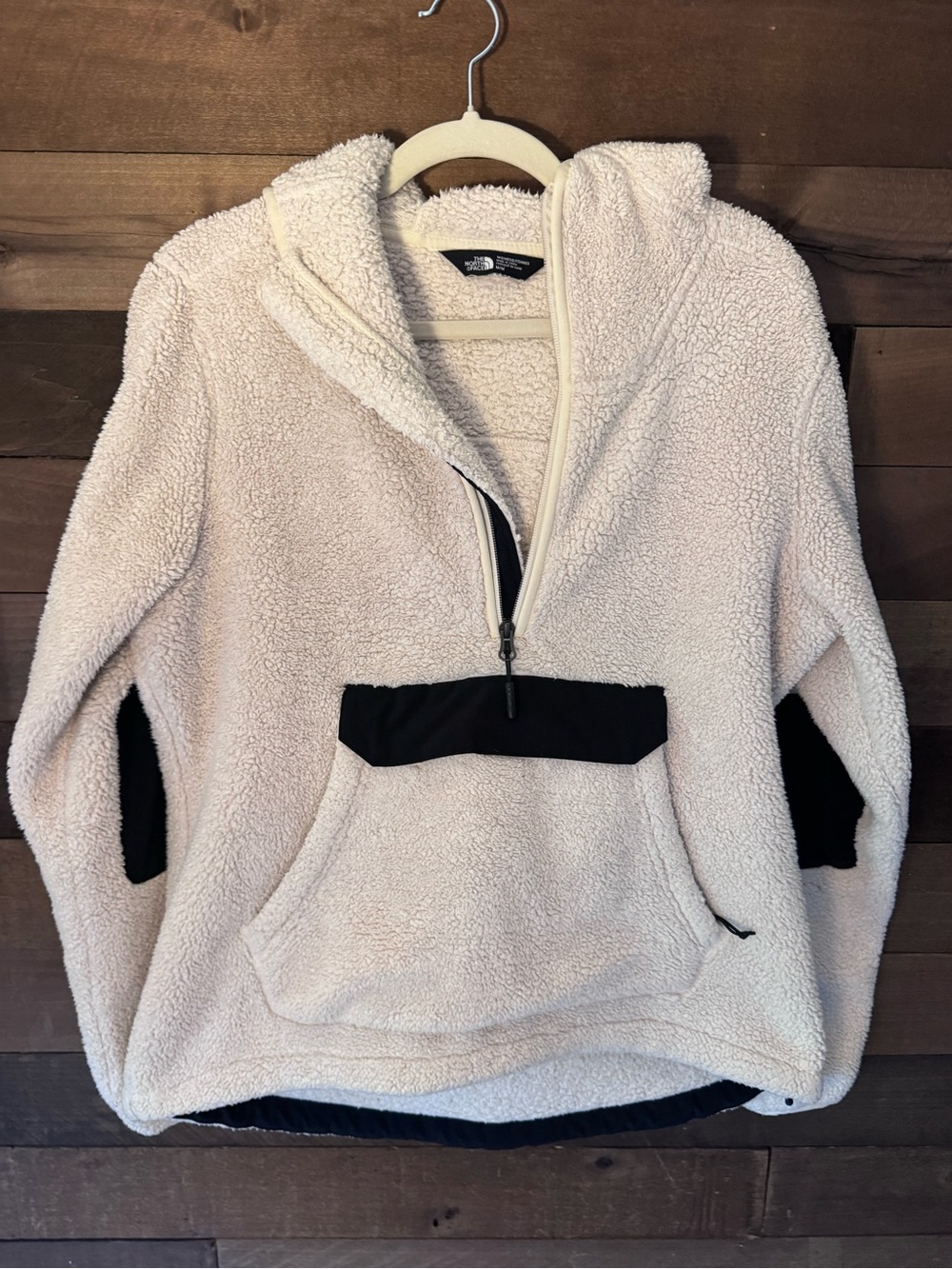 The North Face Cream Sherpa Pullover with Black Accents